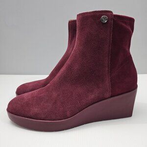 Vionic Skylar Ankle Bootie Wedge Heel Port Wine Red Suede Stretch Size 10